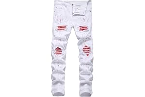 OIIIO Men's Patch Ripped Stretch Regular Fit Jean