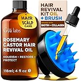 Gya Labs Rosemary & Castor Hair Revival Oil - 4 Fl Oz - Non-Greasy Formula for Thickening & Strengthening - Repairs Damaged Hair, Split Ends & Dry Scalp