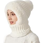 HUAMULAN Women Winter Beanie Hats One Piece Fleece Lined Knit Balaclavas Mask Set Skull Neck Circle Scarf Ski Snow Hat Pompom