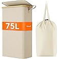 Lifewit 75L Slim Laundry Hamper with Lid, Narrow Laundry Basket with Removable Bag & Bamboo Handles, Fodable Thin Dirty Clothes Hamper for Laundry Collapsible Bin for Bathroom Bedroom Dorm, Beige