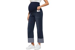 PACBREEZE Women's Maternity Jeans Straight Leg Cuffed Hem Comfy Stretchy Over Belly Denim Pregnancy Pants, S-XXL