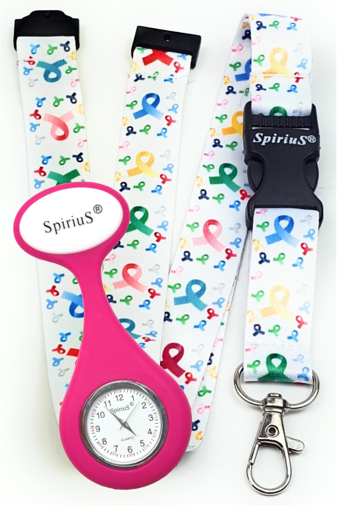 Spirius Set of Nurse Pocket Fob Watch + Lanyard Neck Strap for Id Badge Holder