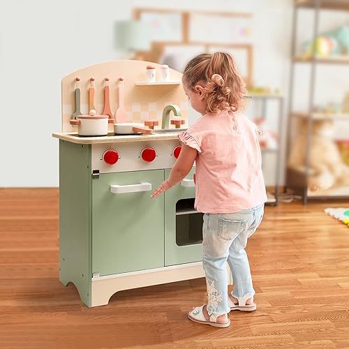 ROBOTIME Wooden Play Kitchen for Kids, Realistic Toddler Kitchen