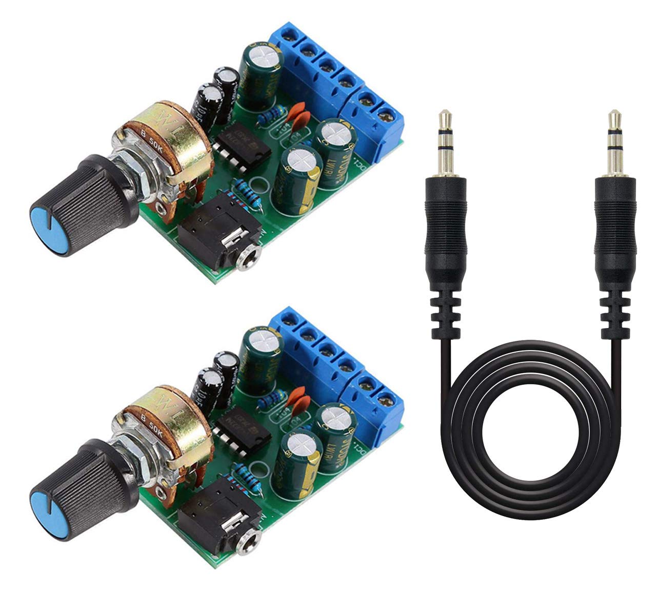 Youmile 2PACK TDA2822M Audio Amplifier Module DC 1.8-12V 2.0 Channel Stereo AMP Board AUX Audio Amplifier Module with 3.5mm Jack Cable