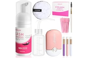 Eyelash Shampoo Cleanser Kit, Lash Extension Clean Mousse, Mini USB Fan Dryer, Mascara Brush, Cleansing Brushes, Makeup Remov