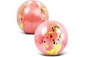 POZA Inflatable Beach Balls Set of 2 - Elegant Glitter Confetti Premium Floaters, Heavy Duty Vinyl Floatation Toys for Beach Party, UV Resistant Pool Decor - 16 Inches - 2 Pack