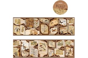 Burnt Edge Vintage Stamp PET Sticker Roll, 100 Pcs Retro Exploration & Butterfly Decorative Stickers