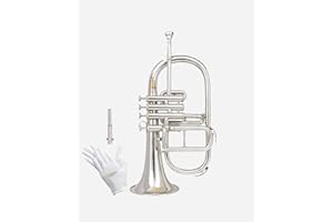 QUEENBRASS Queen Brass F-25 Flugel Horn Bb Pitch with Carrying Hardcase & Mouthpiece, Flugelhorn Harmon Mute 4 Valve in Nickel Finish, Perfect Gifting Option for Birthdays, Thanksgiving, Christmas (Silver)