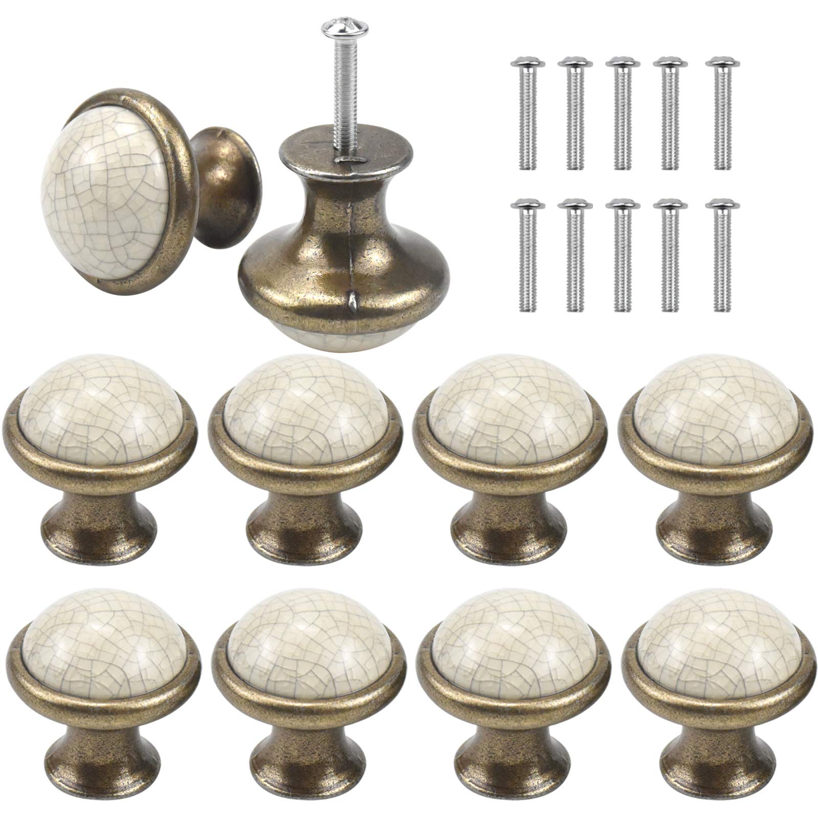 AvoDovA Vintage 10PCS Ceramic Round Drawer Knobs, Shabby Chic, 33MM, Kitchen Cabinet & Cupboard Pull Handles