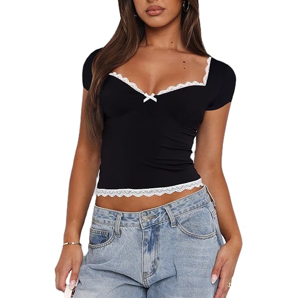 Deep V Neck Tops for Women Sexy Low Cut Summer Ribbed Knit T