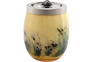 VOREEN Handblown Glass Tabletop Fountain - Art Glass Water Feature with Gentle Ambient Glow - Optional Aromatherapy for Home, Spa, Office Décor - Yellow