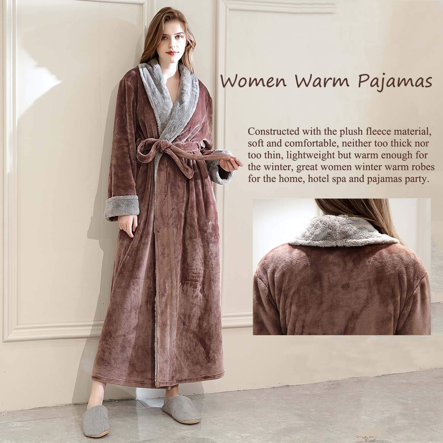 Bath Linen Dressing Gowns Hgdr Womens Soft Warm Fleece Full