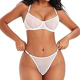 C'EST NICKEL Sheer Lingerie Set for Women Push Up Bra and Panty Lace Matching Underwear