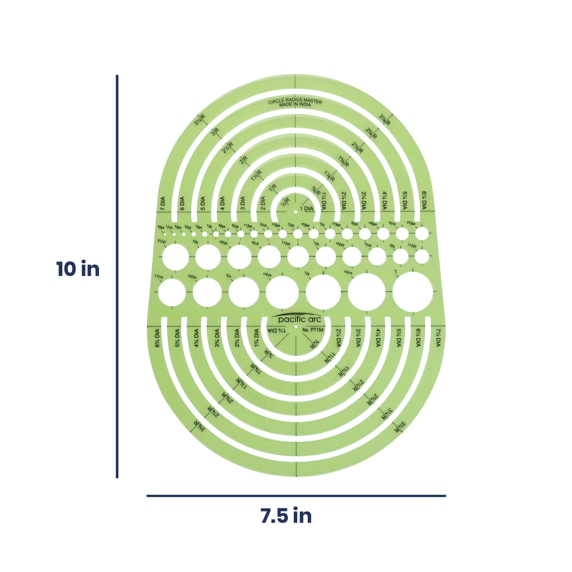 Pacific Arc Circles Radius Master Template Guide, from 1/2 Inch to 3 3/4 Inch Radius and 36 Perfect Circles from 3/64 to 1 Inches