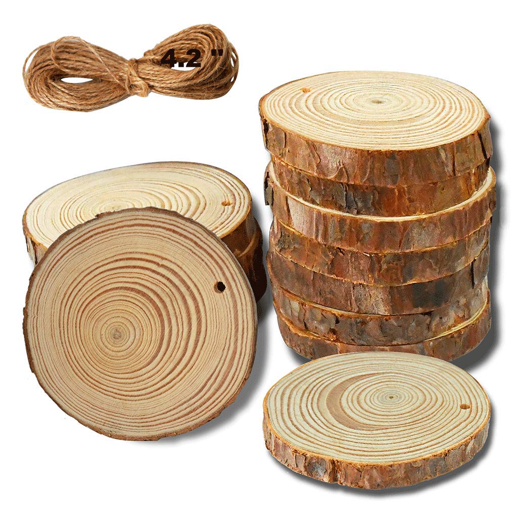 20PCS Natural Unfinished Wood Round Slices with Predrilled Holes, 2.83