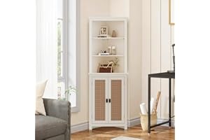 Rattan Corner Storage Cabinet with Adjustable Shelves Farmhouse Style Freestanding Organizer for Bathroom, Kitchen & Living R