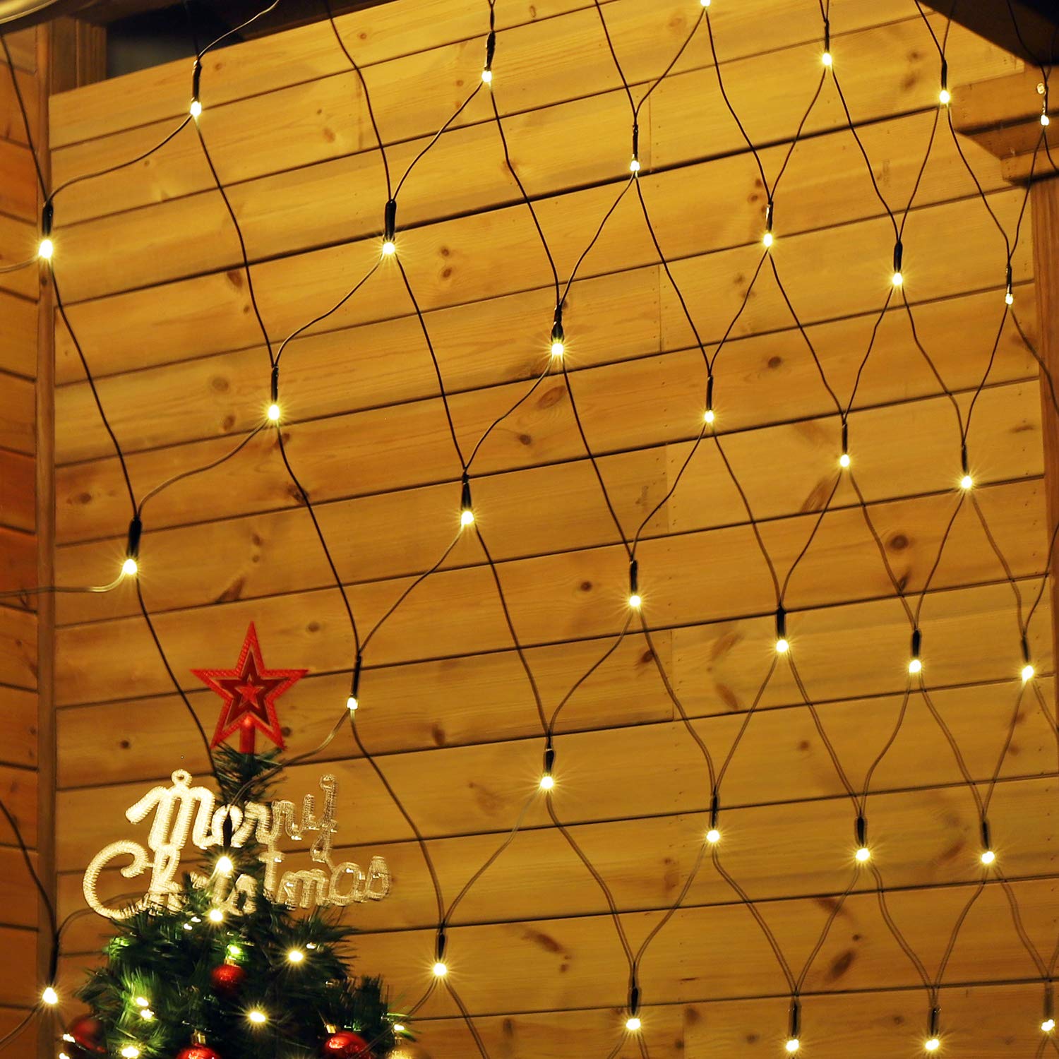 SALCAR Anti-Rust LED Light Net 3 x 2 m, Outdoor Christmas Lights 31 V Safety Power Supply, Bush 204 LED Fairy Lights Indoor and Outdoor for Christmas, Party, Birthday, Wedding - Warm White (3x2m)