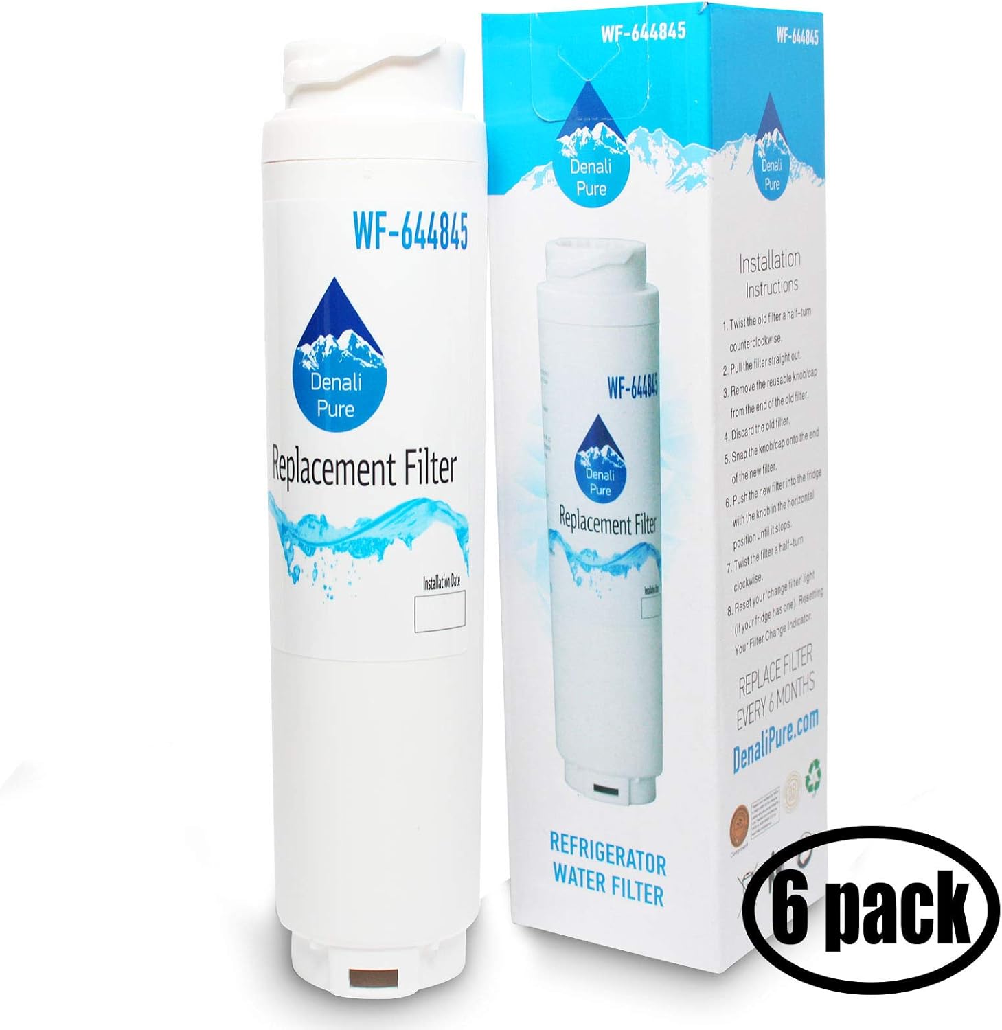 6-Pack Replacement for Bosch B26FT70SNS Refrigerator Water Filter - Compatible with Bosch ULTRACLARITY, 644845 Fridge Water Filter Cartridge