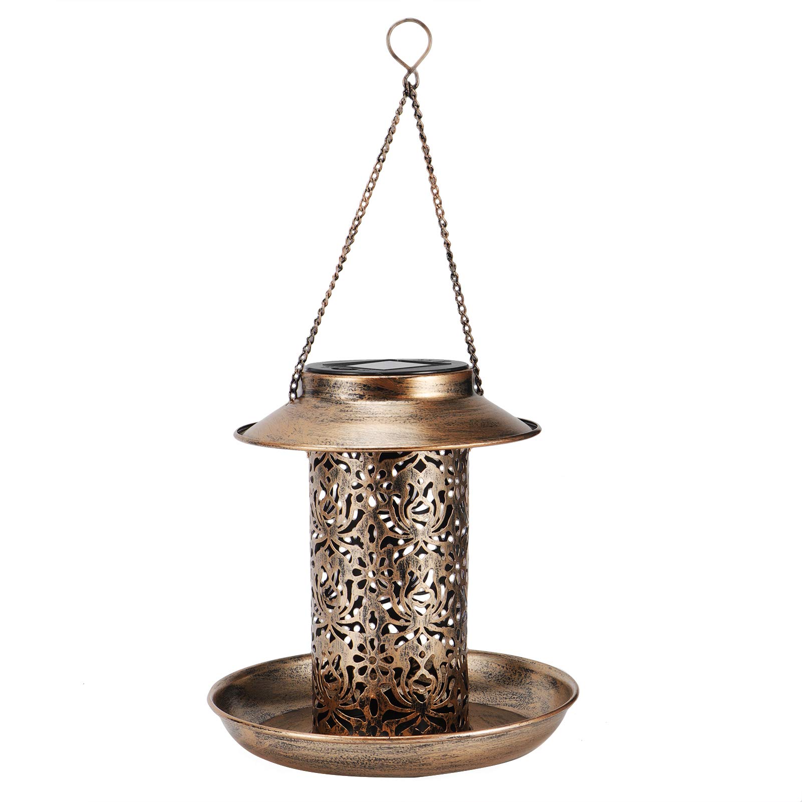 Solar Bird Feeder, Outdoors Hanging Feeder Wild Bird Feeder Solar Powered Garden Light Portable Hanging for Garden Yard Outside Decoration