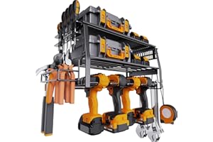 KAYFIA Power Tool Organizer Wall Mounted 3 Layer Heavy Duty 160 Lbs Limit Tool Organizers and Storage Drill Holder Utility Racks with Screwdriver/Plier/Hammer/Bit Holder for Garage Workshop Fathers Day Gift