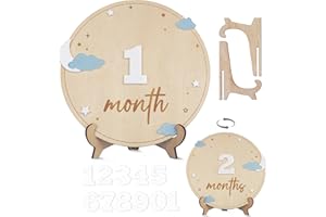 CUNCUN Wooden Baby Monthly Milestone Board with Acrylic Numbers – 6.5in Double-Sided Month Tracker for Newborn Photos – Neutral Baby Shower Keepsake with Stand & Reusable Numbers (Moon)