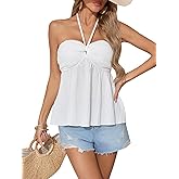 OYOANGLE Women's Sleeveless Strapless Twist Front Tube Tops Solid Plain Casual Pleated Flared Tank Tops