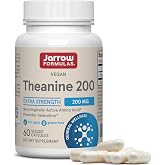 Jarrow L-Theanine Supplement 200 mg, Dietary Supplement, 60 Capsules | L-Theanine 100mg Veggie Capsules, Extra Strength, 60 Day Supply, Supports Relaxation And Stress Reduction