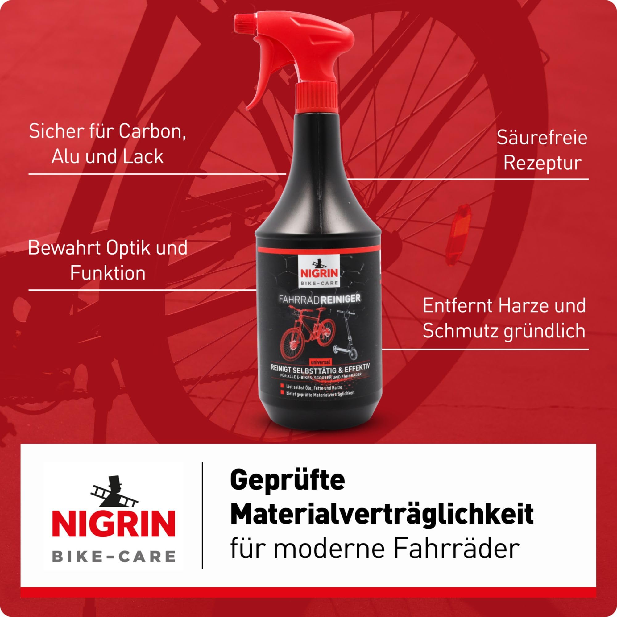 NIGRIN Bike-Care Fahrrad-Reiniger, 1000 ml Sprühflasche, Fahrradreinigung, reinigt selbsttätig und gründlich 6