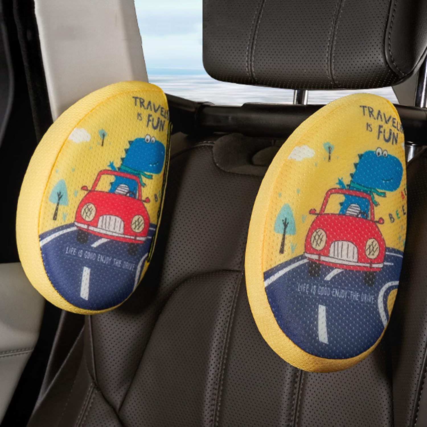 Kwak's Car Headrest Pillow, Kids & Adults Head Neck Support for Car-Travel Sleeping Car Headrest-A Must-Have for Sleeping During road Travel (yellow)