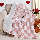 Light Pink Heated Blanket Electric Throw, 50X60 Heating Blanket with 10 Heat Levels & 8 Hours Auto Off for Lap, Checkered Plaid Soft Sherpa Blankets Warmer Gifts for Couch Grandma Women Adults