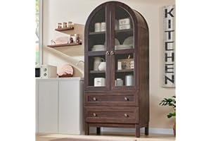 IFGET 71" Tall Arched Kitchen Pantry Cabinet, Wood Kitchens Storage Cabinets with 2 Large Drawers and Adjustable Shelves, Modern Farmhouse Versatile Cupboard for Kitchen, Dining Room, Bathroom, Brown