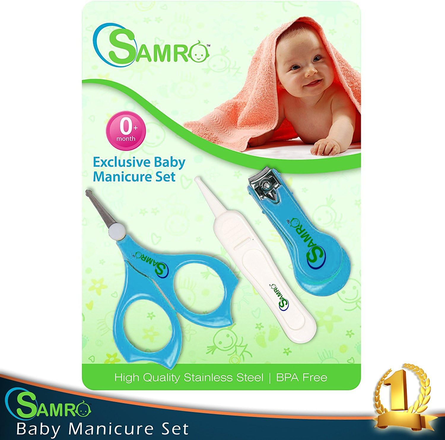 SAMRO Baby Nail Clippers Set with Scissors and Nasal Tweezer in The USA Simple Ergonomic Versatile Unisex Child Toddler Grooming & Healthcare Kit and Shower Gift (Blue)