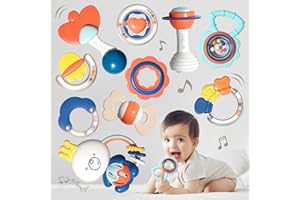 Evoceler Baby Rattles - 10 Pcs Food Grade Teething Toys 0-12 Months, Features Rattle Sound, Soft Baby Rattles 0-6 Months for Gums Soothing, Baby Teether Baby Shower Gifts with Storage Box