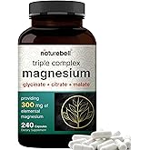Triple Complex Magnesium Supplement, 240 Capsules | Magnesium Glycinate 500mg with Citrate & Malate | Chelated & Purified | B