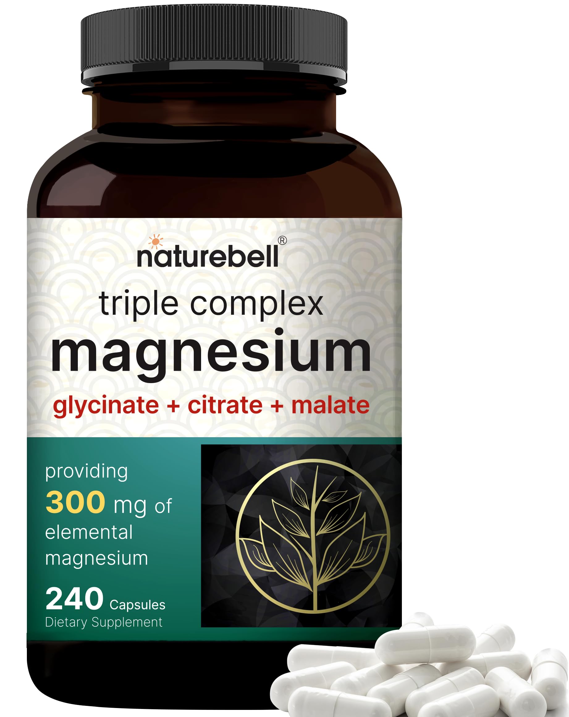 Magnesium Complex 1,000mg, 240 Capsules | Triple Magnesium Complex with Glycinate, Citrate, Malate | Chelated & Purified | Bone, Heart & Muscle Support | Non-GMO