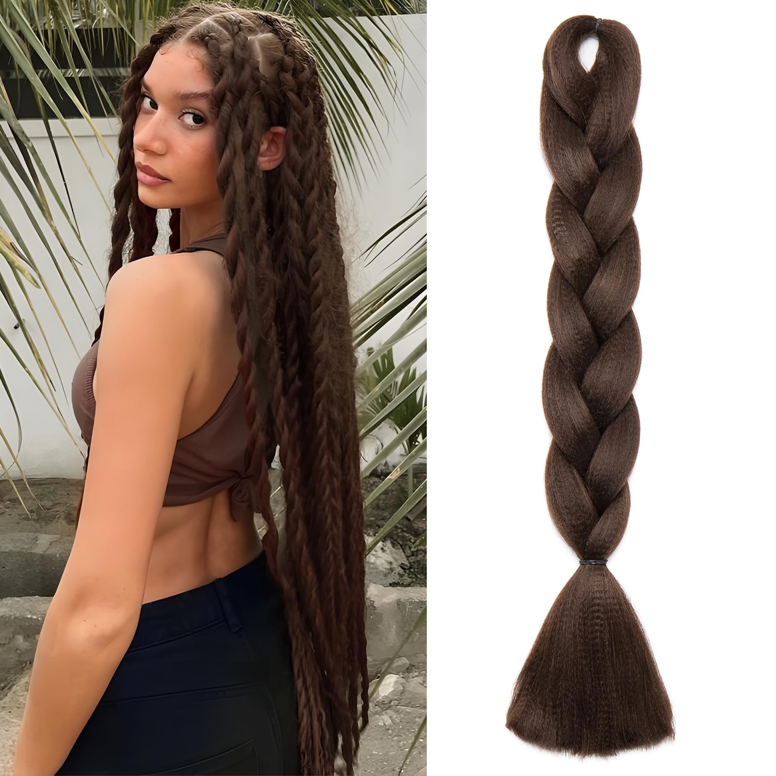 Benehair Braiding Hair Long Braids Extensions Hair 24 Inches Colorful Synthetic Hair for Braid Human Braiding Hair Brown Hair Extensions for Women(Brown, 100g) — image 1
