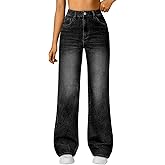 Trendy Queen Women's High Waisted Straight Wide Leg Jeans, Comfort Stretch Baggy Denim Pants
