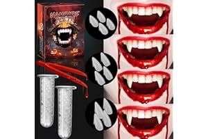 CPSYUB Vampire Teeth Fangs, 6 Pairs 3 Sizes, Kids Vampire Fangs Halloween Accessories, Party Cosplay Props, Party Decor, Sharp Fake Teeth with Glue
