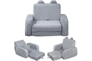 ENITYA Toddler-Couch, Toddler-Chair Fold Out, Grey Kids Sofa, 3-in-1 Convertible Sofa to Bed Comfy for Watching TV/Reading/Gaming/Resting