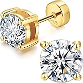 HANCAO 14K Gold Plated 925 Sterling Silver Moissanite Stud Flat Back Earrings for Women 0.06ct-2ct DF Color Brilliant Round Cut Jewelry Gifts