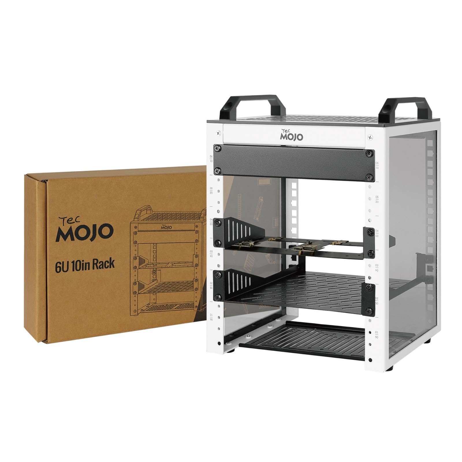 Photo 1 of ***MISSING ITEMS*** FINAL SALE NO RETURN****  Tecmojo 6U Network Rack, 10 inch Mini Server Rack with 2 Side Translucent Panels & 2 Top Handles, 7.87 inch Deep, for 10 inch IT Equipment & A/V Devices, White