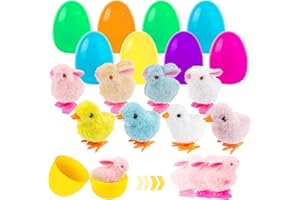 TWFRIC 8 PCS Easter Eggs Filled with Wind Up Jumping Bunnies & Chicks Plastic Easter Eggs With Toys Inside Surprise Eggs for Egg Hunts Kids Easter Basket Gifts Easter Basket Stuffers Fillers Party Favors