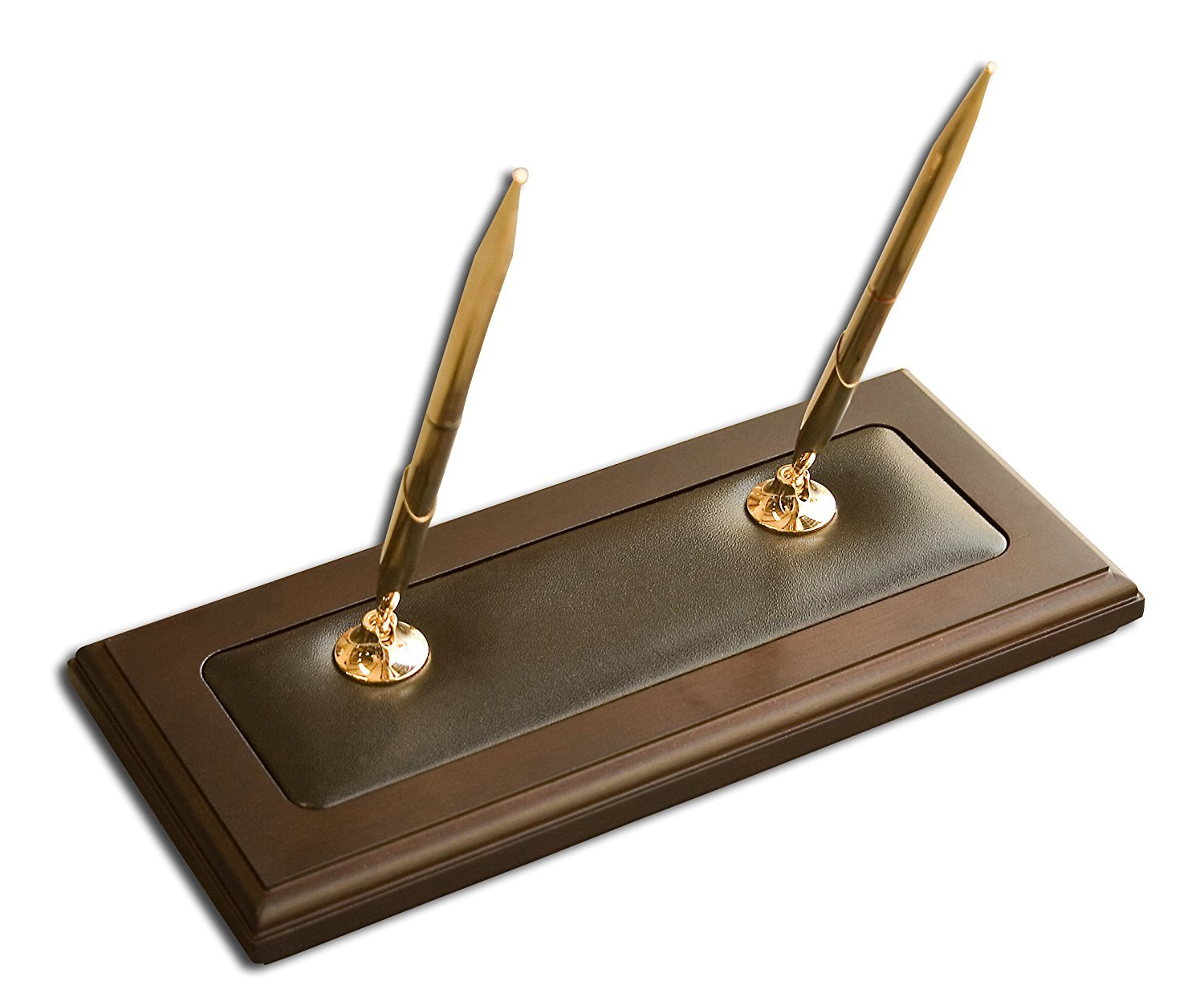 Dacasso Pen Stand, Wood, Walnut and Black Leather, 23.5 x 10.79 x 22.86 cm