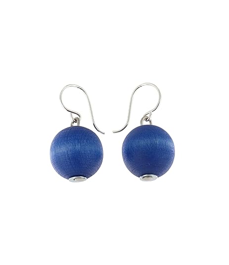 aarikka KARPALO Ohrhänger mit Holzperle, 14 mm Durchmesser, blau
