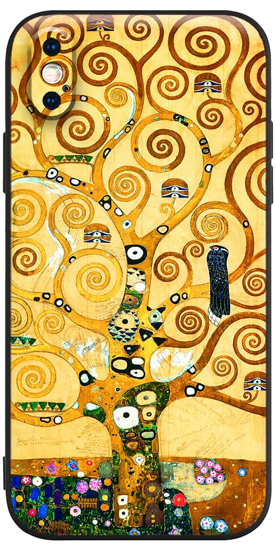 Berkin Arts Compatible with iPhone X Case/iPhone XS Case Premium Silicone Cover Patterns Cute Design Brown Painting Famous Girls Soft Bumper Come with Screen Protector (Gustav Klimt-Tree of Life) — image 1