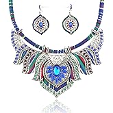 Zhlichouy African Jewelry Sets for Women Boho Tribal Retro Statement Choker Necklace and Dainty Dangle Earring Set Multicolor Ethnic Style Chunky Bib Collar Costume Jewelry Accessories for Women