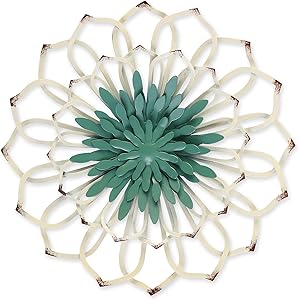 Large Green/White Metal Flower Wall Decor,Hollow Carved,12