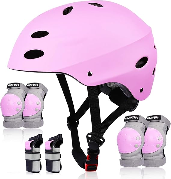 Kids Bike Helmet Adjustable, Knee Elbow Wrist Pads Set for