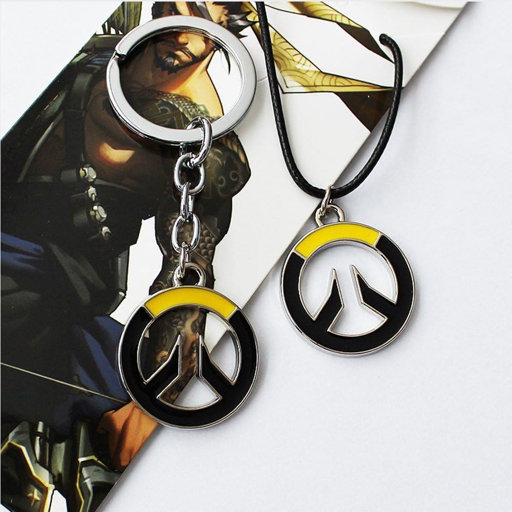 overwatch vanguard logo necklace key ring set alloy keychain key ring Halloween ,birthday Gifts For Children Kids Collection