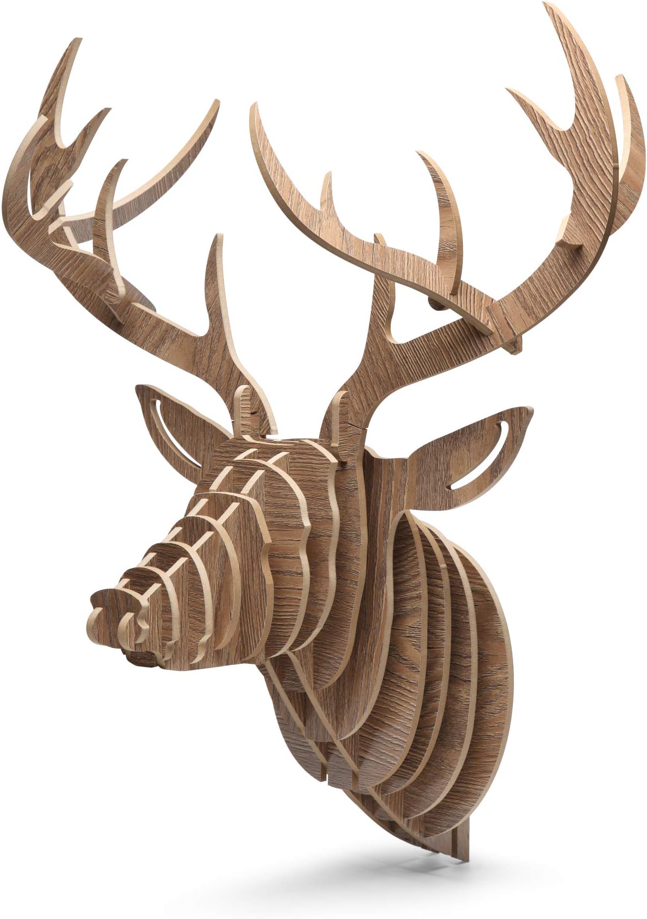 GBtroo Hanging Deer Head Wall Mount for Home Wall Decor - Assemblable 3D Wooden Hanging Wall Deer for Fireplace, Office, Bedroom, Bathroom, Living Room, and Hallway